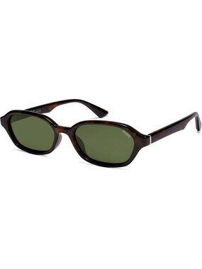 Women's Dark Green Retro Rectangle Polarized Sunglasses Trendy Hexagon Narrow